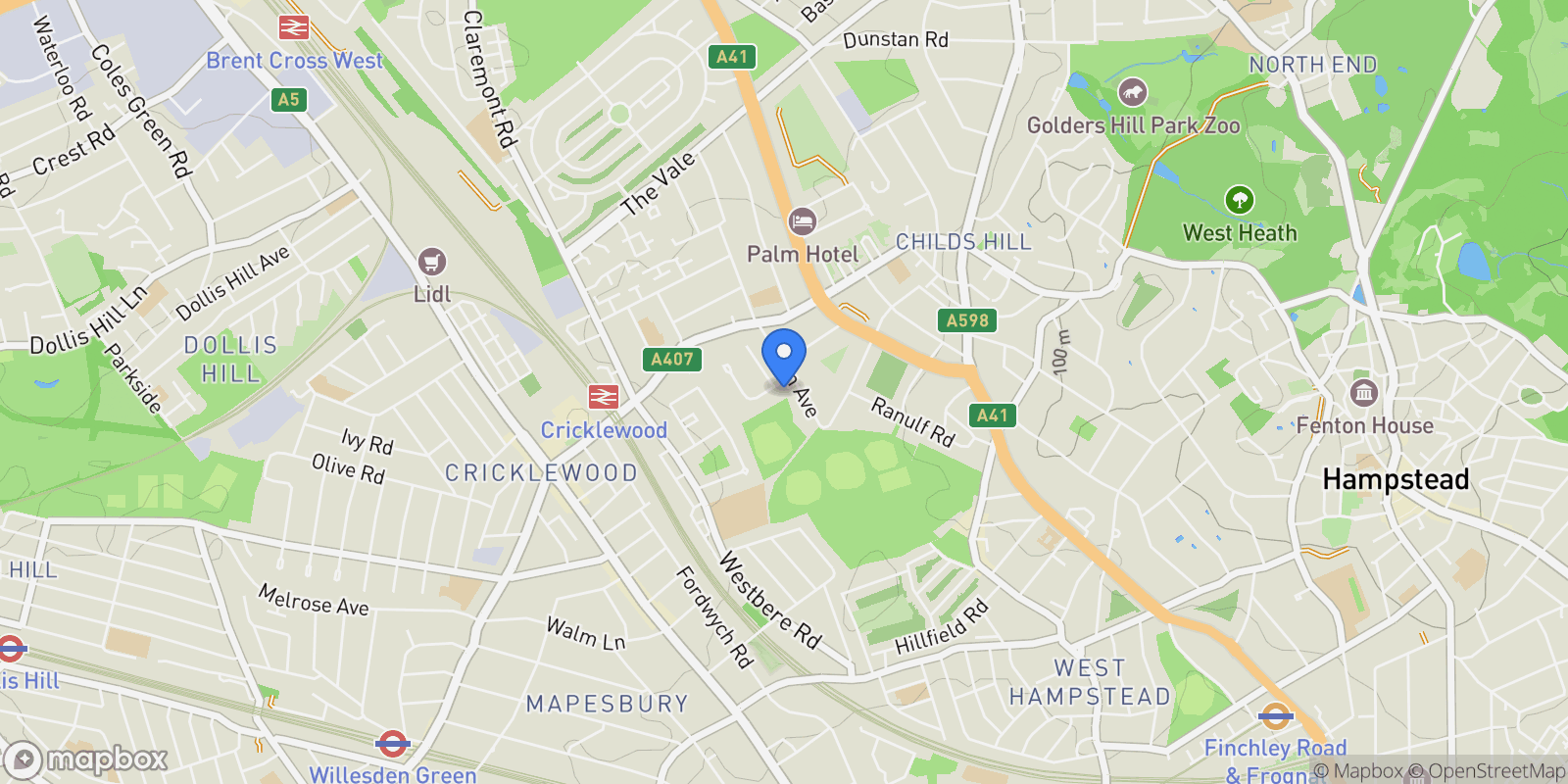 Map showing Olive Road, London, NW2, London, England, United Kingdom.