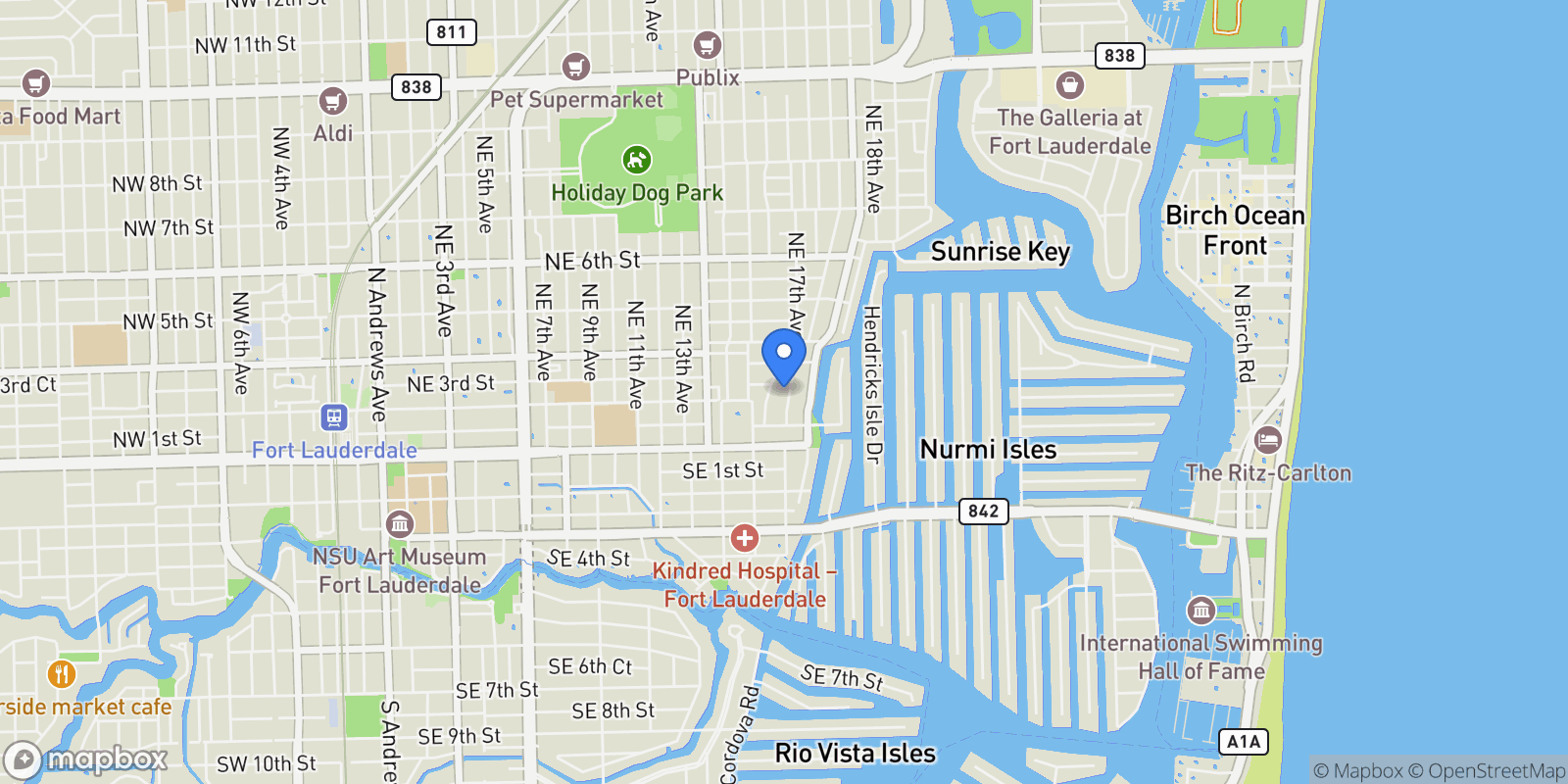 Map showing 205 NE 17th Ave , Fort Lauderdale, FL 33301, Fort Lauderdale, Florida, United States.