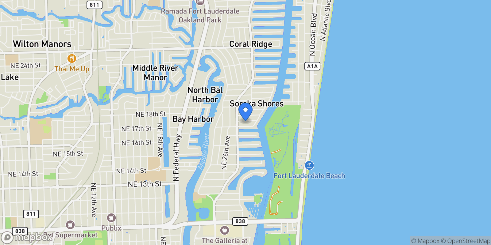 Map showing 2728 NE 19th St , Fort Lauderdale, FL 33305, Wilton Manors, Florida, United States.