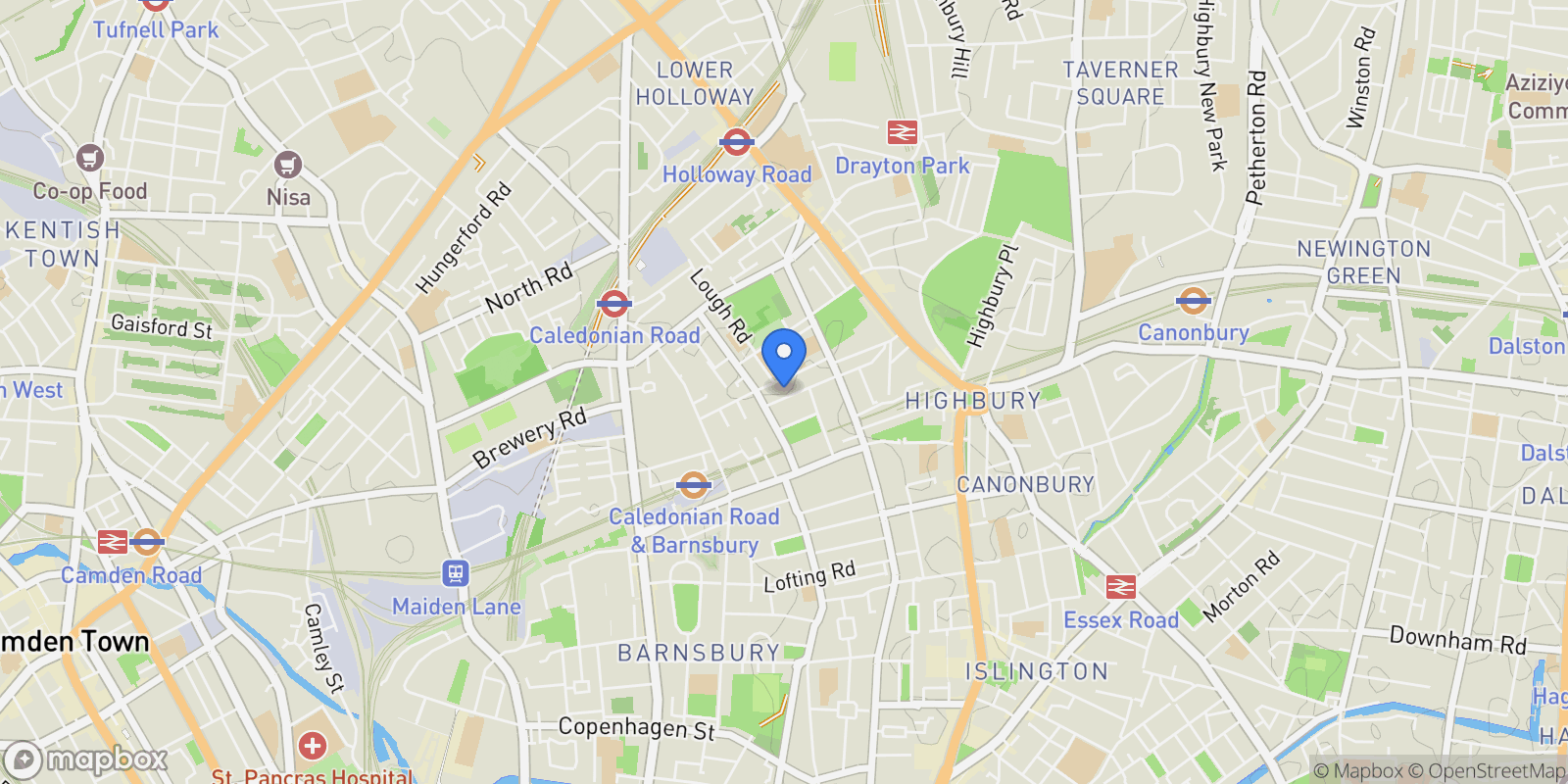 Map showing Ellington Street, London, London, England, United Kingdom.