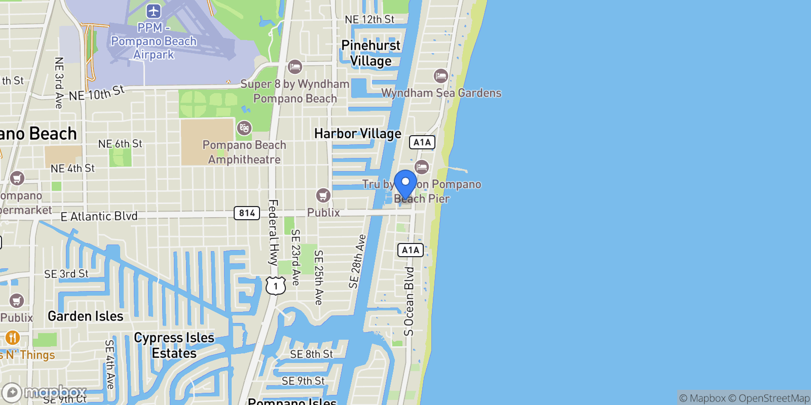 Map showing 1 N Ocean Blvd Unit# 508, Pompano Beach, FL 33062, Hillsboro Beach, Florida, United States.