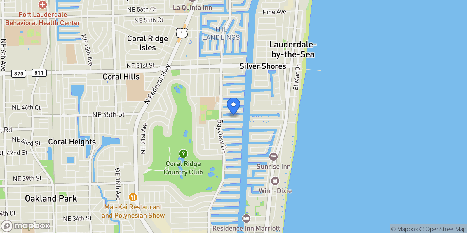 Map showing 3061 NE 44th St , Fort Lauderdale, FL 33308, Fort Lauderdale, Florida, United States.