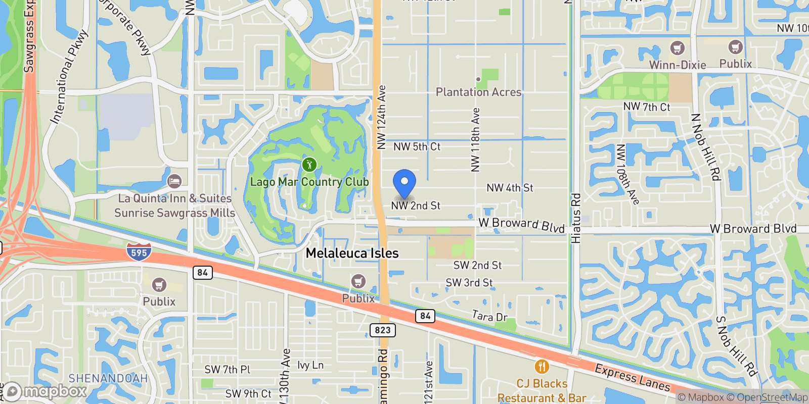 Map showing 12321 NW 2nd St , Plantation, FL 33325, Davie, Florida, United States.