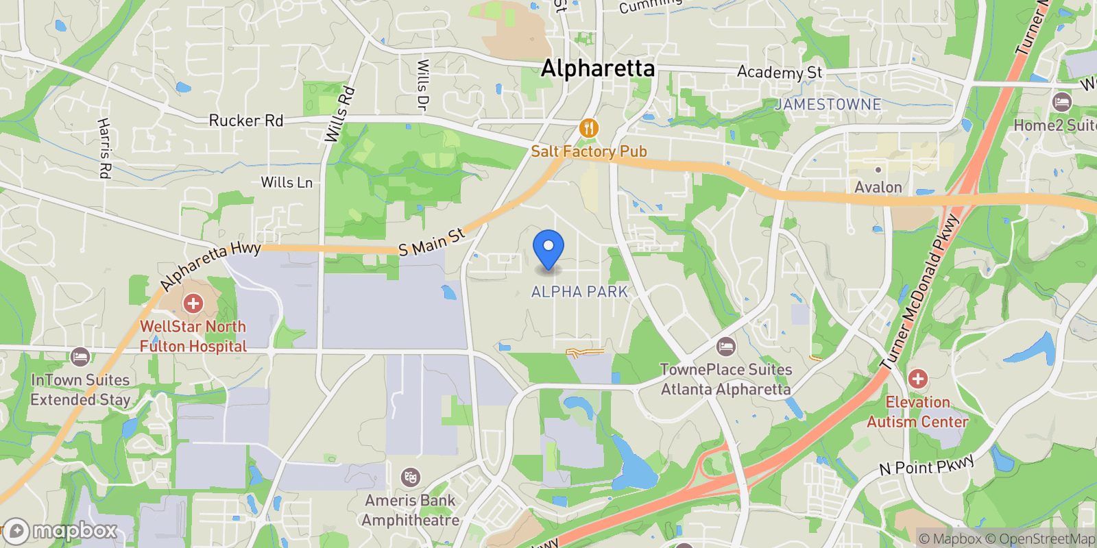 Map showing 393 Karen Drive, Alpharetta, GA 30009, Alpharetta, Georgia, United States.
