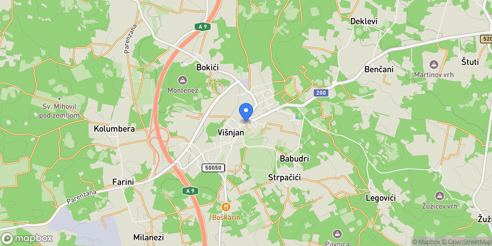 Map showing 52463, Višnjan, Croatia, Višnjan, Istria County, Croatia.