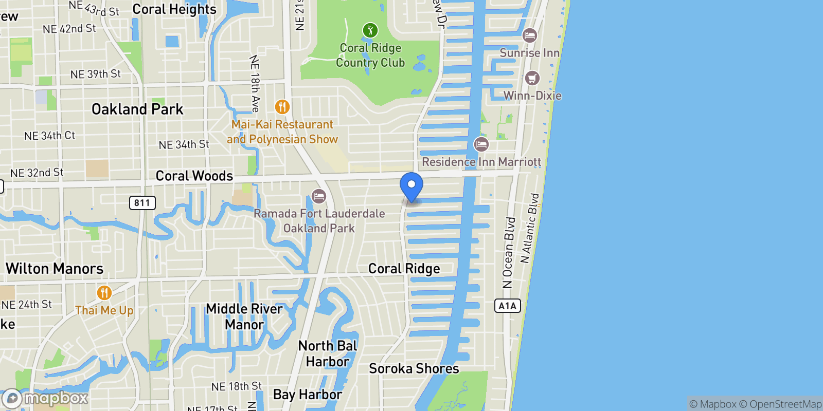 Map showing 2805 NE 29th St , Fort Lauderdale, FL 33306, Fort Lauderdale, Florida, United States.