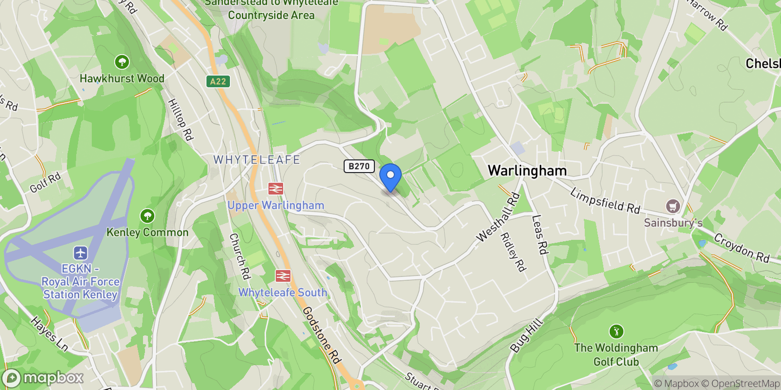 Map showing Hillbury Road, Warlingham, England, United Kingdom.