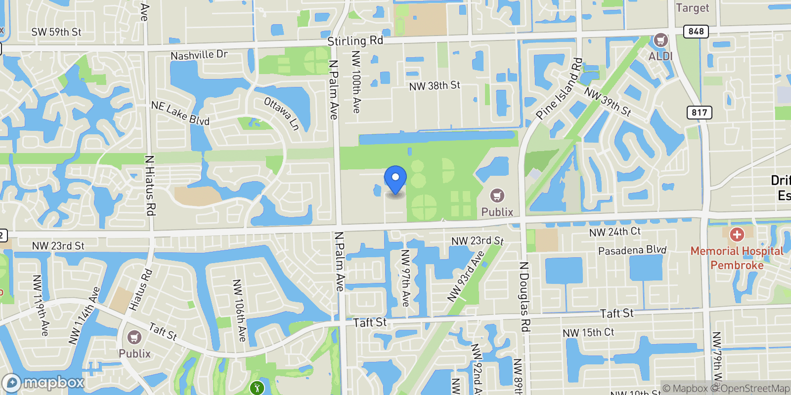 Map showing 9700 NW 28th St , Hollywood, FL 33024, Pembroke Pines, Florida, United States.