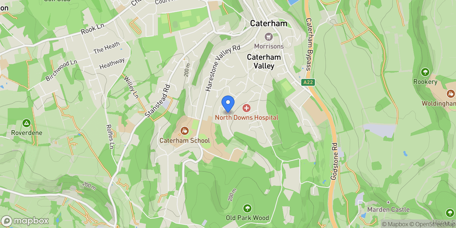 Map showing Harestone Hill, Caterham, England, United Kingdom.