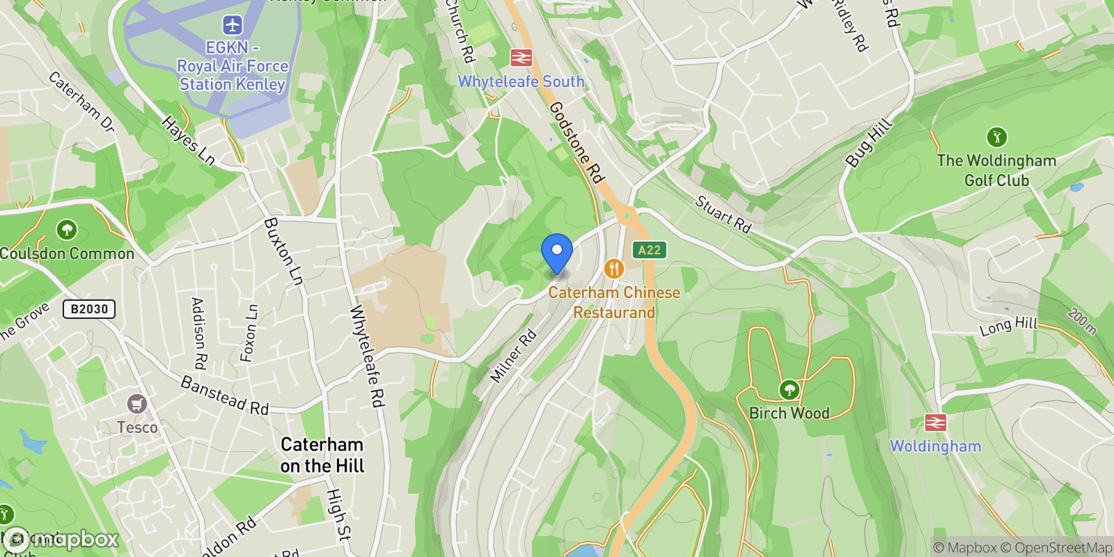 Map showing Burntwood Lane, Caterham, England, United Kingdom.