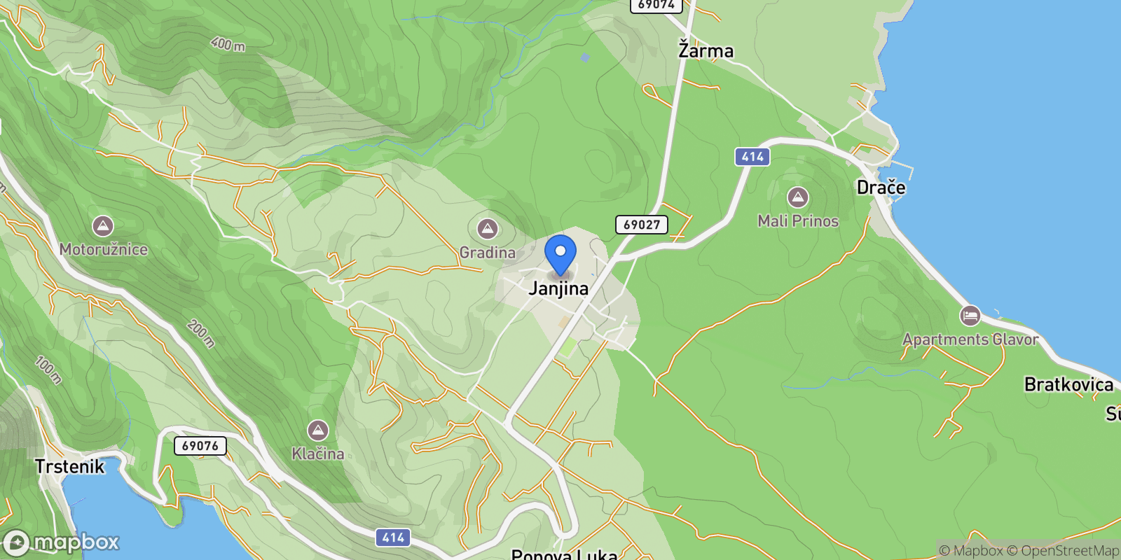 Map showing Janjina, Dubrovnik-Neretva County, Croatia.