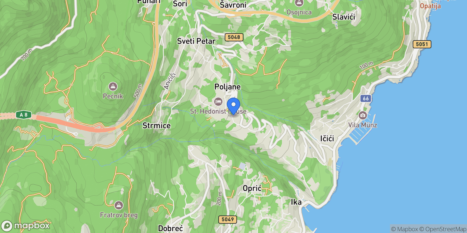 Map showing Grad Opatija, Primorje-Gorski Kotar County, Croatia.