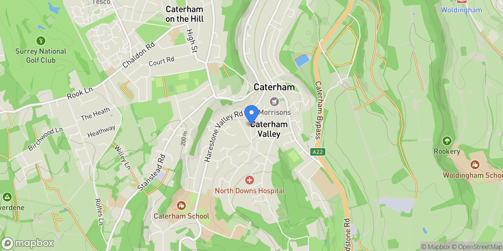 Map showing Harestone Hill, Caterham, England, United Kingdom.