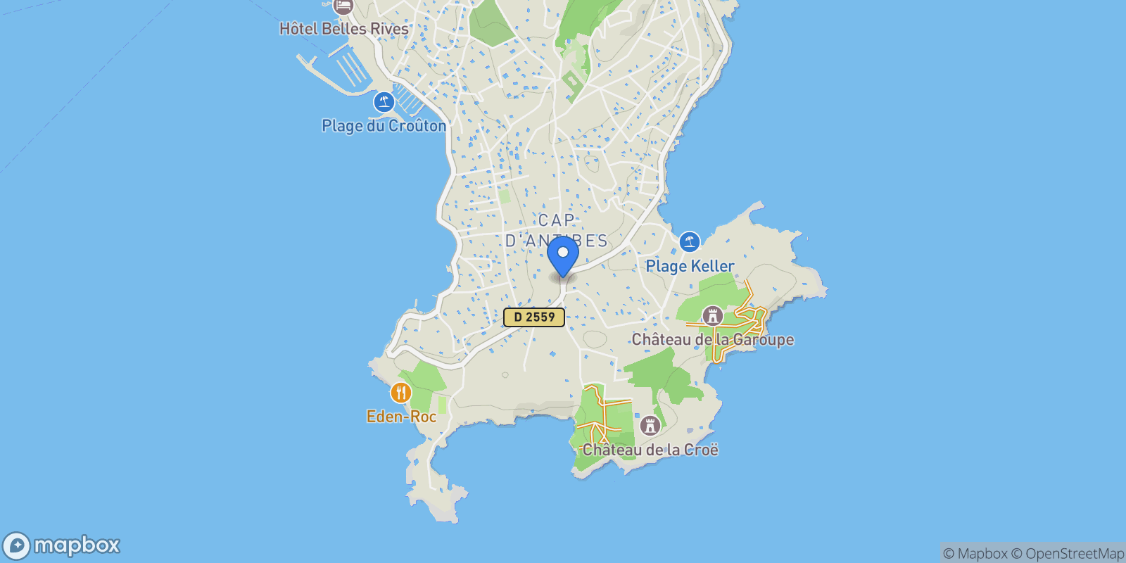 Map showing Cap d'Antibes, Antibes, Provence-Alpes-Côte d'Azur, France.