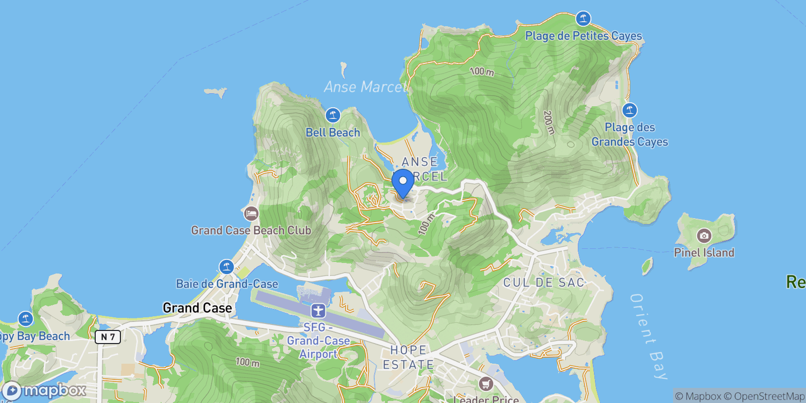 Map showing Anse Marcel, Collectivity of Saint Martin, Saint Martin.