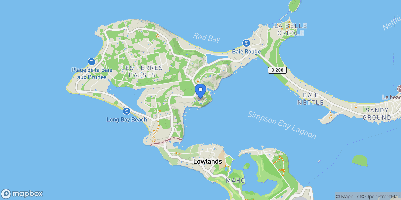 Map showing Les Terres Basses, Collectivity of Saint Martin, Saint Martin.