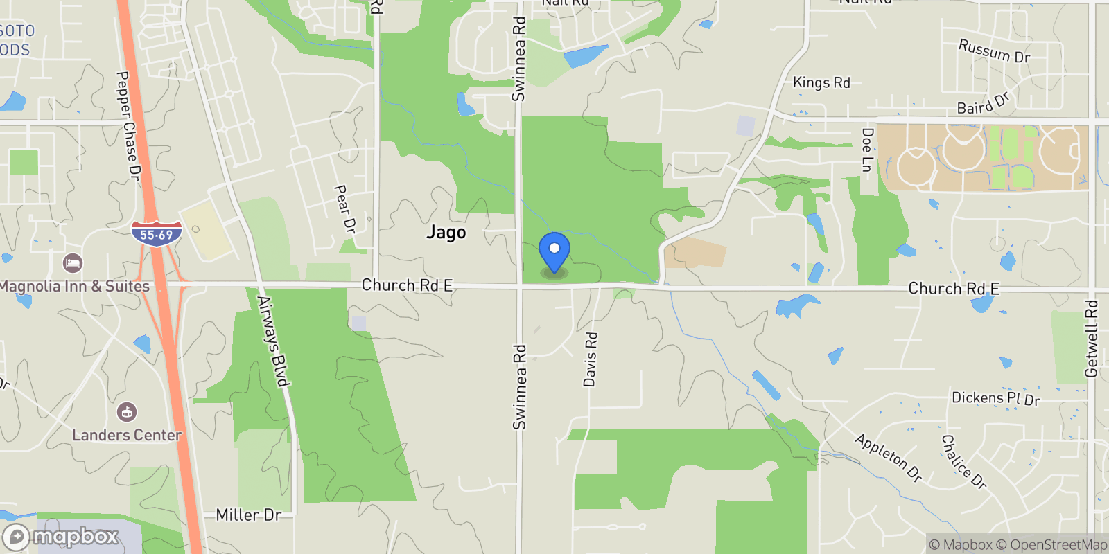 Map showing 1100 E Church Road, Southaven, MS 38671, Horn Lake, Mississippi, United States.