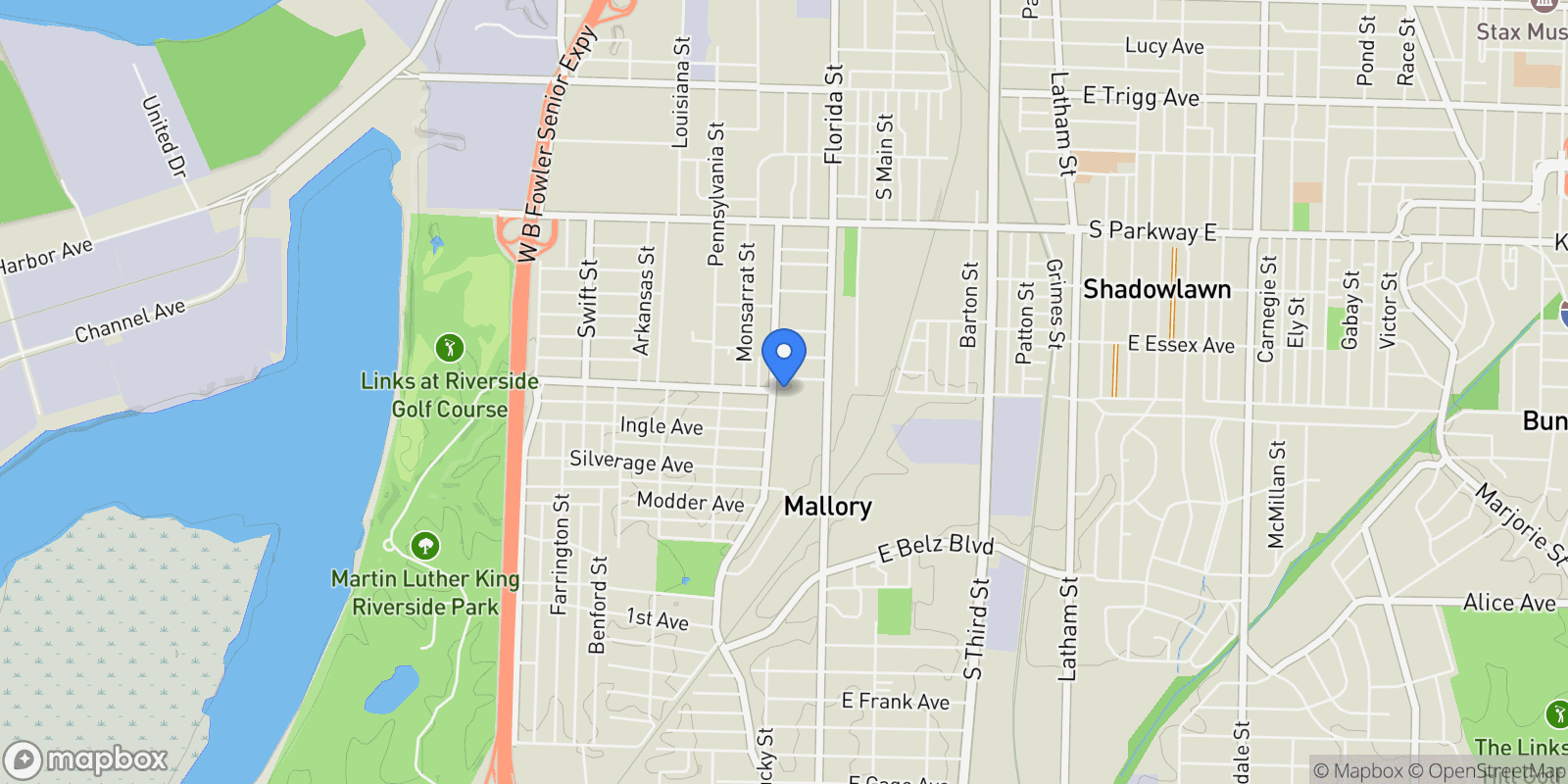 Map showing 1680-1686 KANSAS ST, Memphis, TN 38109, Bartlett, Tennessee, United States.