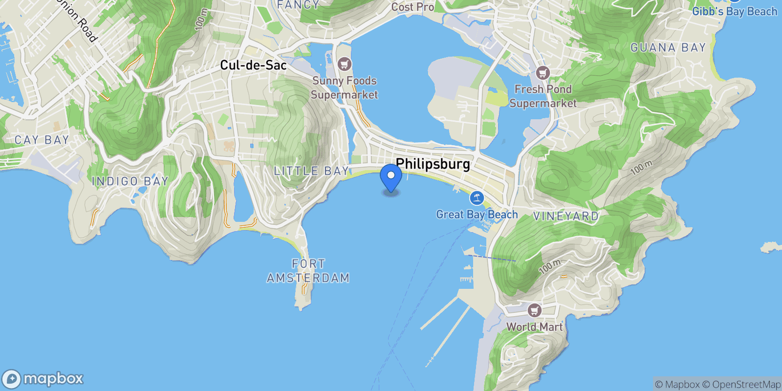 Map showing Philipsburg, Sint Maarten.