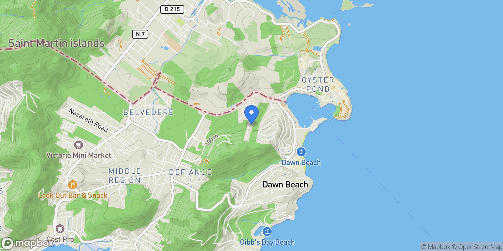 Map showing Upper Prince's Quarter, Sint Maarten.