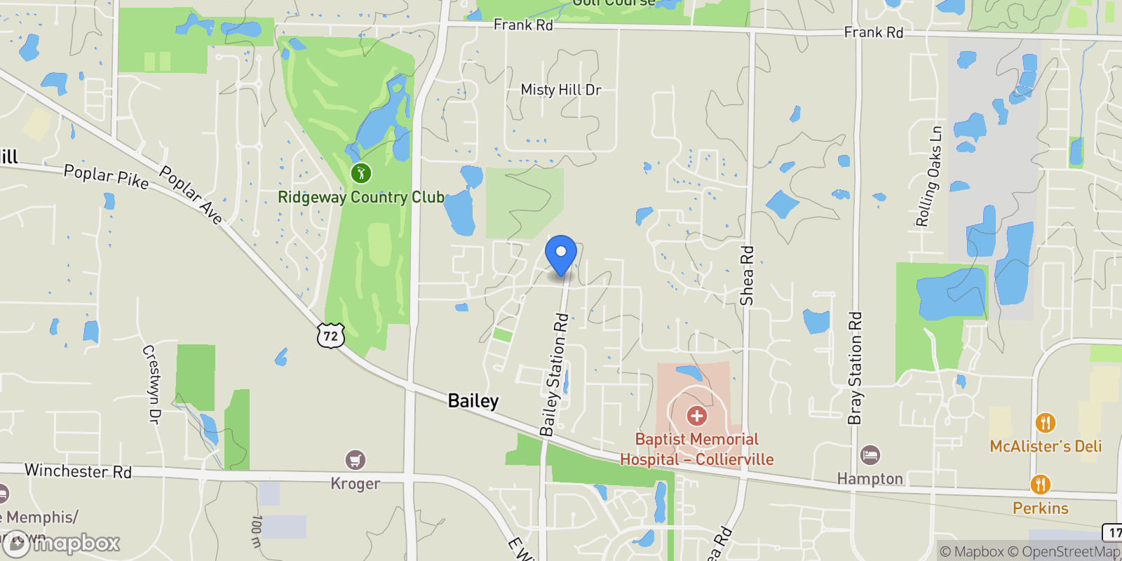 Map showing 3361 BAILEY STATION RD, Collierville, TN 38017, Collierville, Tennessee, United States.
