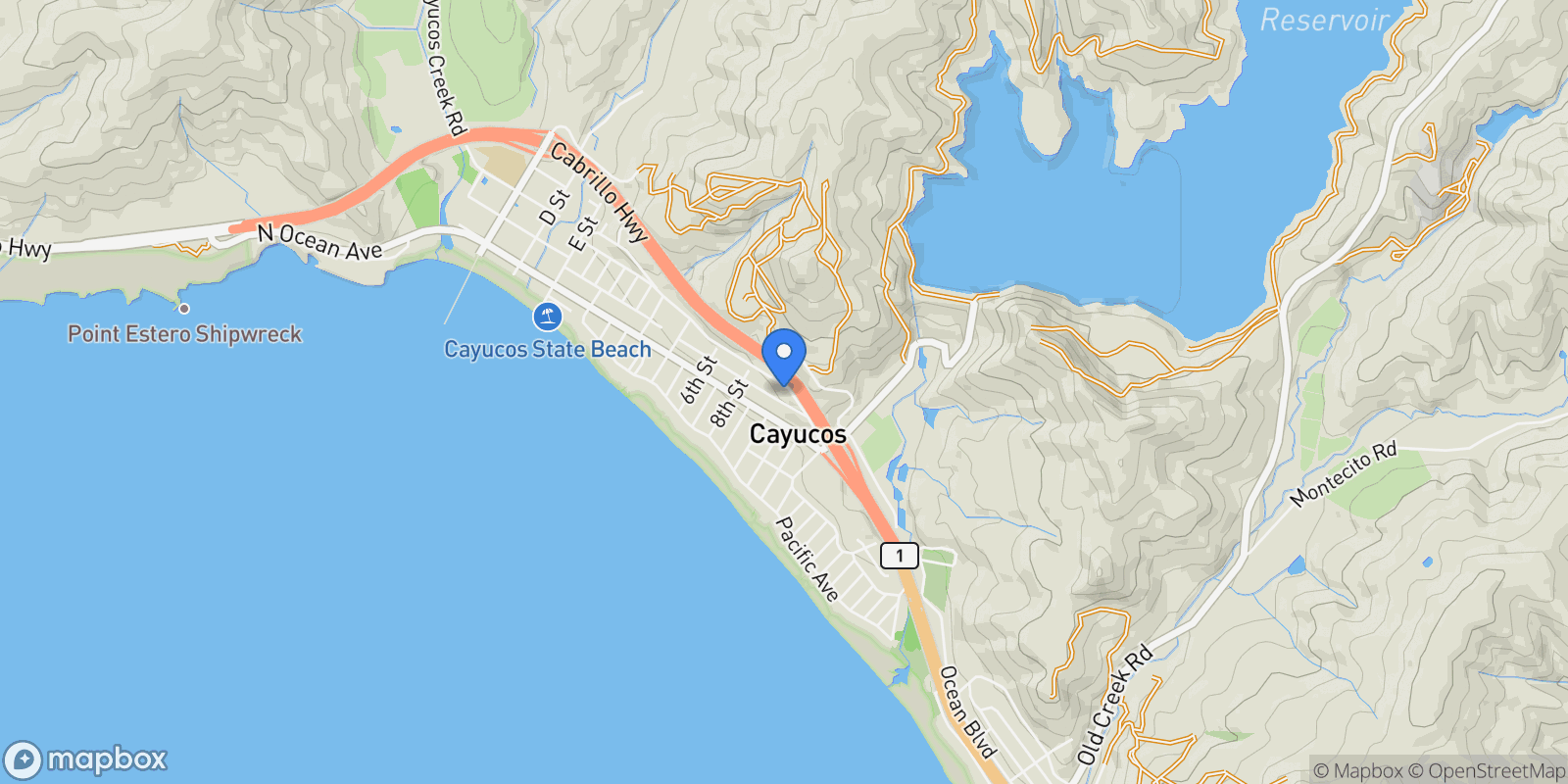 Map showing 1000 Park Avenue , Cayucos, CA 93430, Cayucos, California, United States.