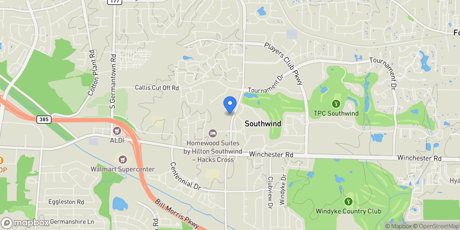 Map showing 3515 HACKS CROSS RD, Memphis, TN 38125, Memphis, Tennessee, United States.