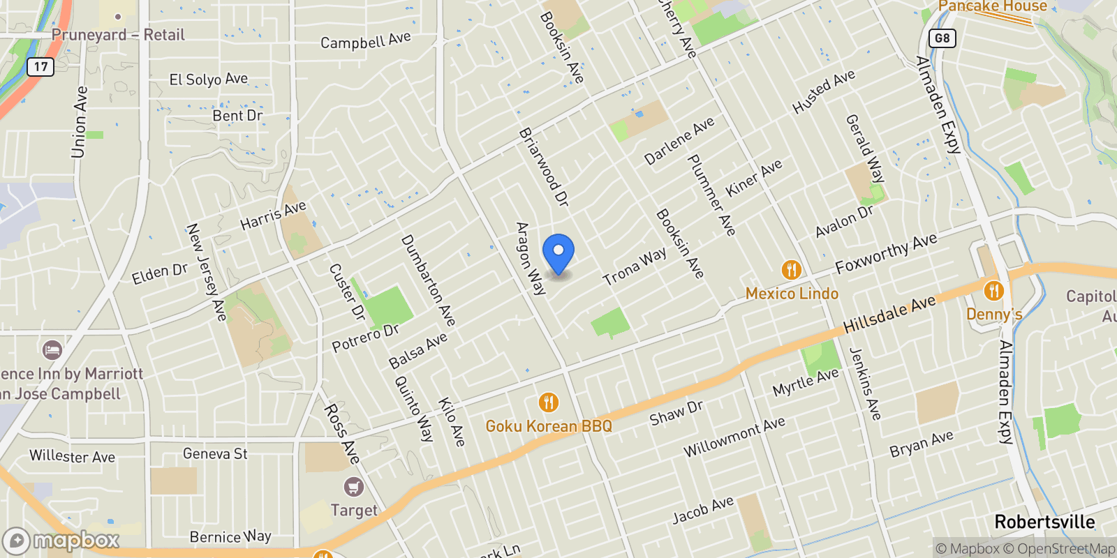 Map showing 1674 Husted Avenue Avenue, San Jose, CA 95125, San Jose, California, United States.