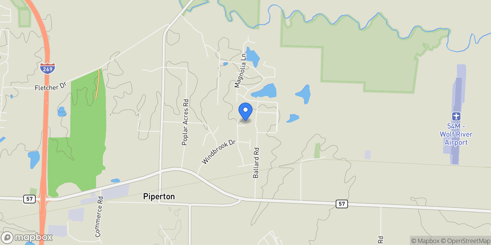 Map showing 75 WINDGROVE CV, Piperton, TN 38017, Collierville, Tennessee, United States.