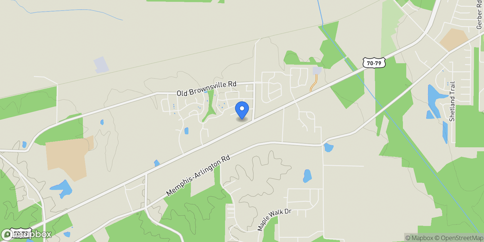 Map showing 10262 US 70 HWY, Lakeland, TN 38002, Arlington, Tennessee, United States.