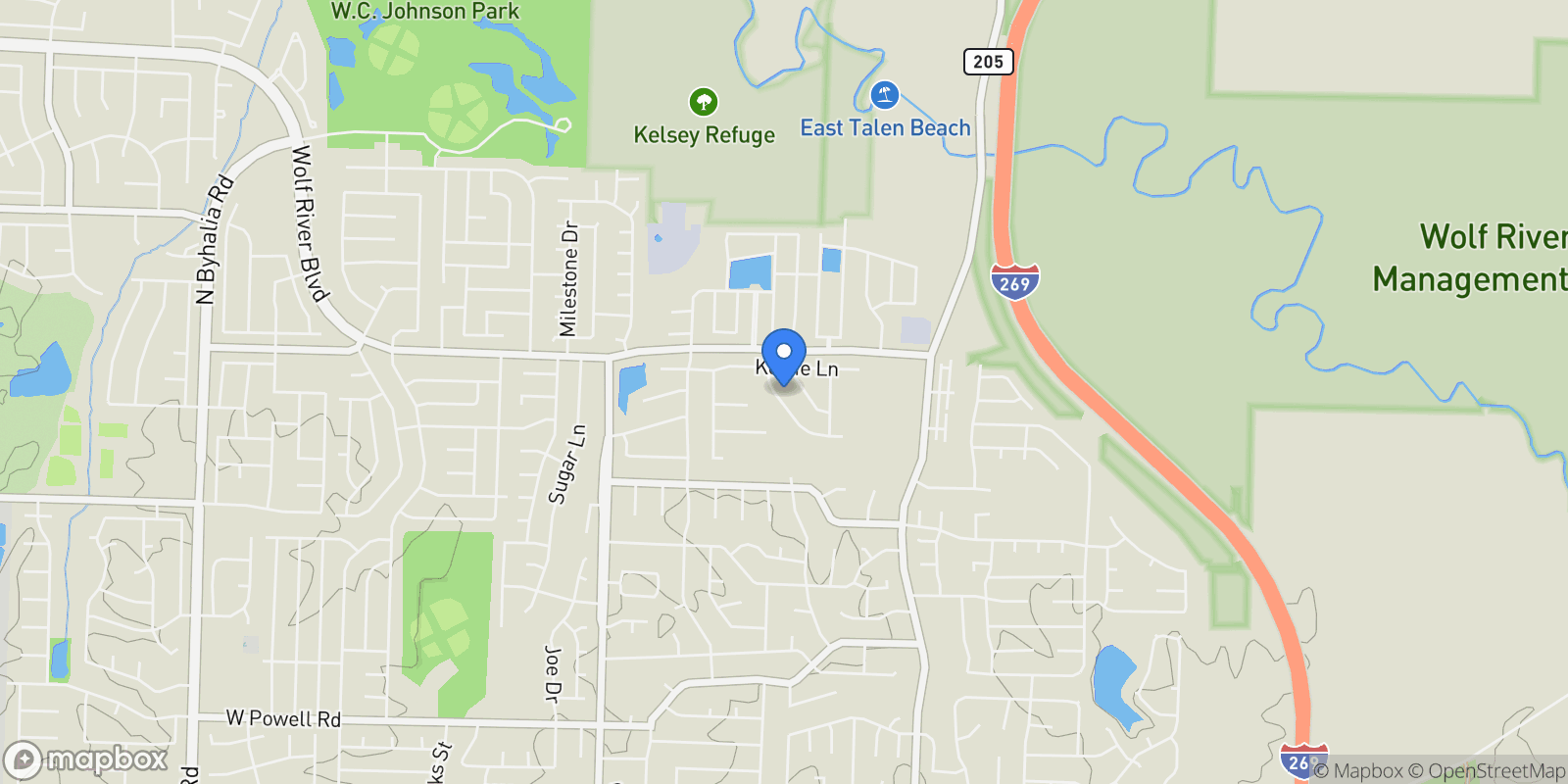 Map showing 262 BECKHAM DR, Collierville, TN 38017, Collierville, Tennessee, United States.