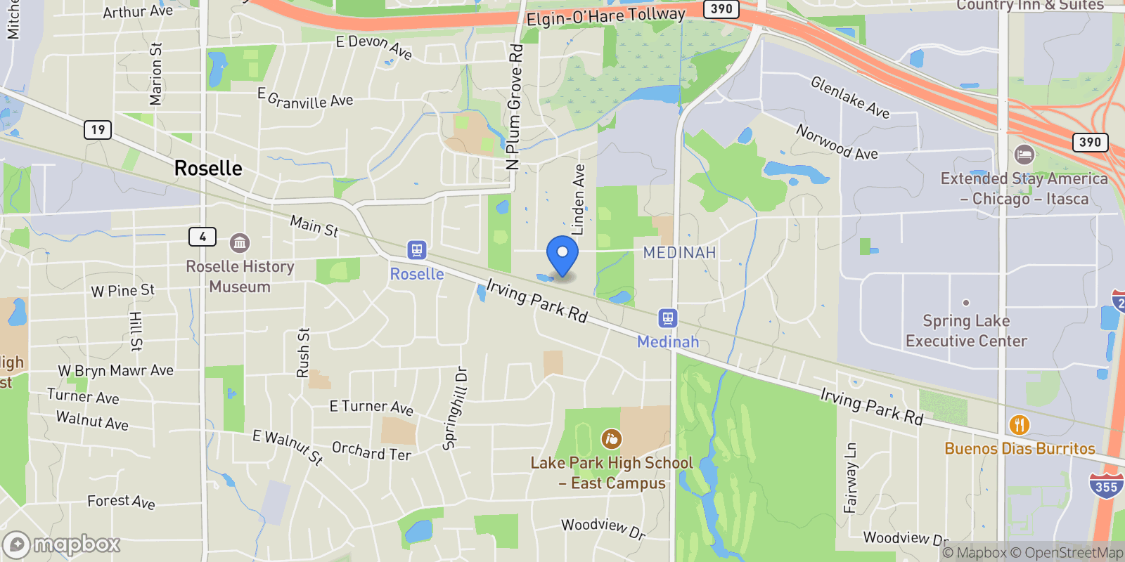 Map showing Medinah, IL 60157, Bloomingdale, Illinois, United States.