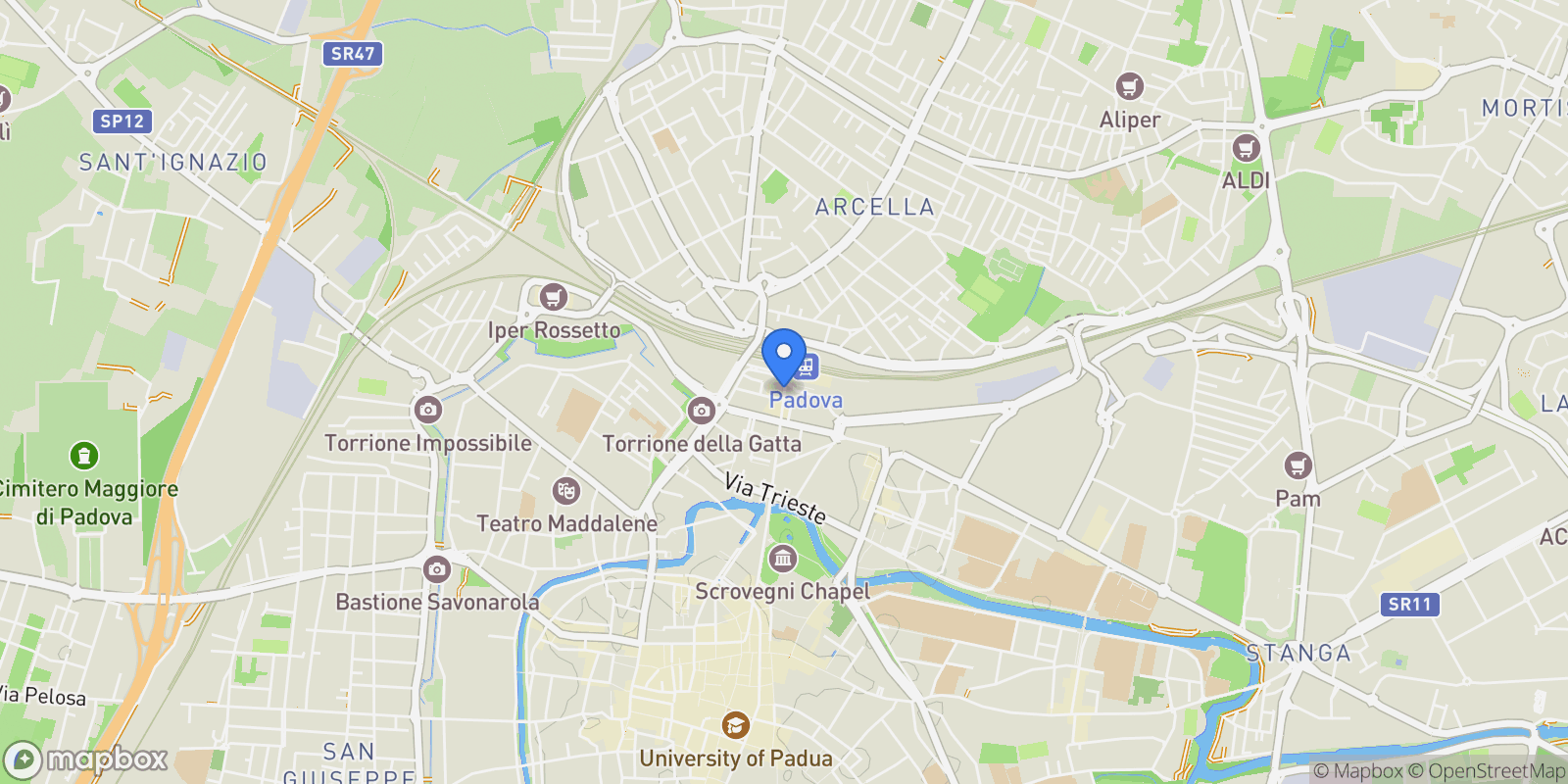 Map showing Piazzale della Stazione, Padova, Veneto, Italy.