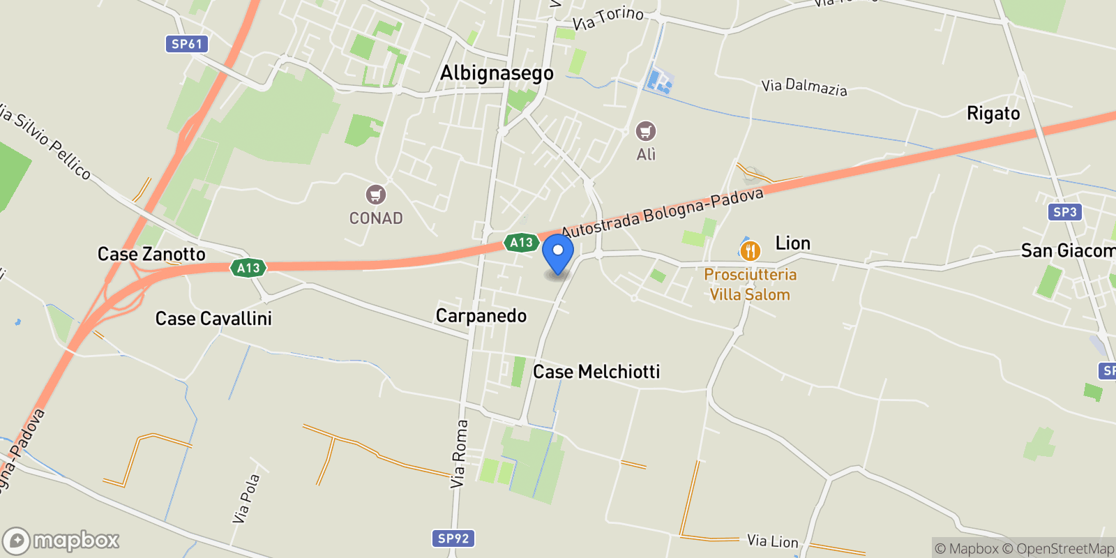 Map showing VIA SAN GIORGIO 12, Albignasego, Veneto, Italy.