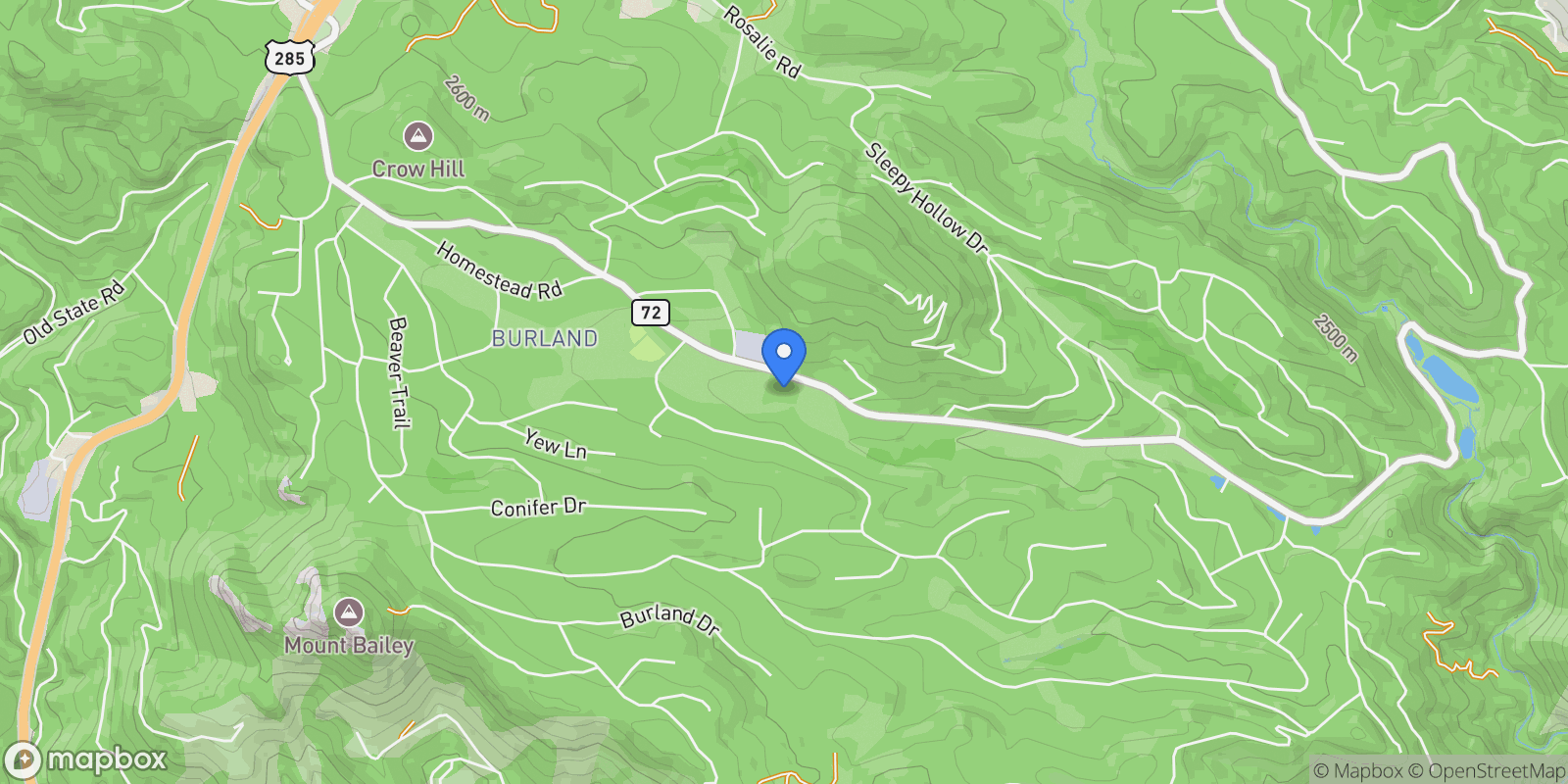 Map showing 1740 County Road 72 , Bailey, CO 80421, Bailey, Colorado, United States.