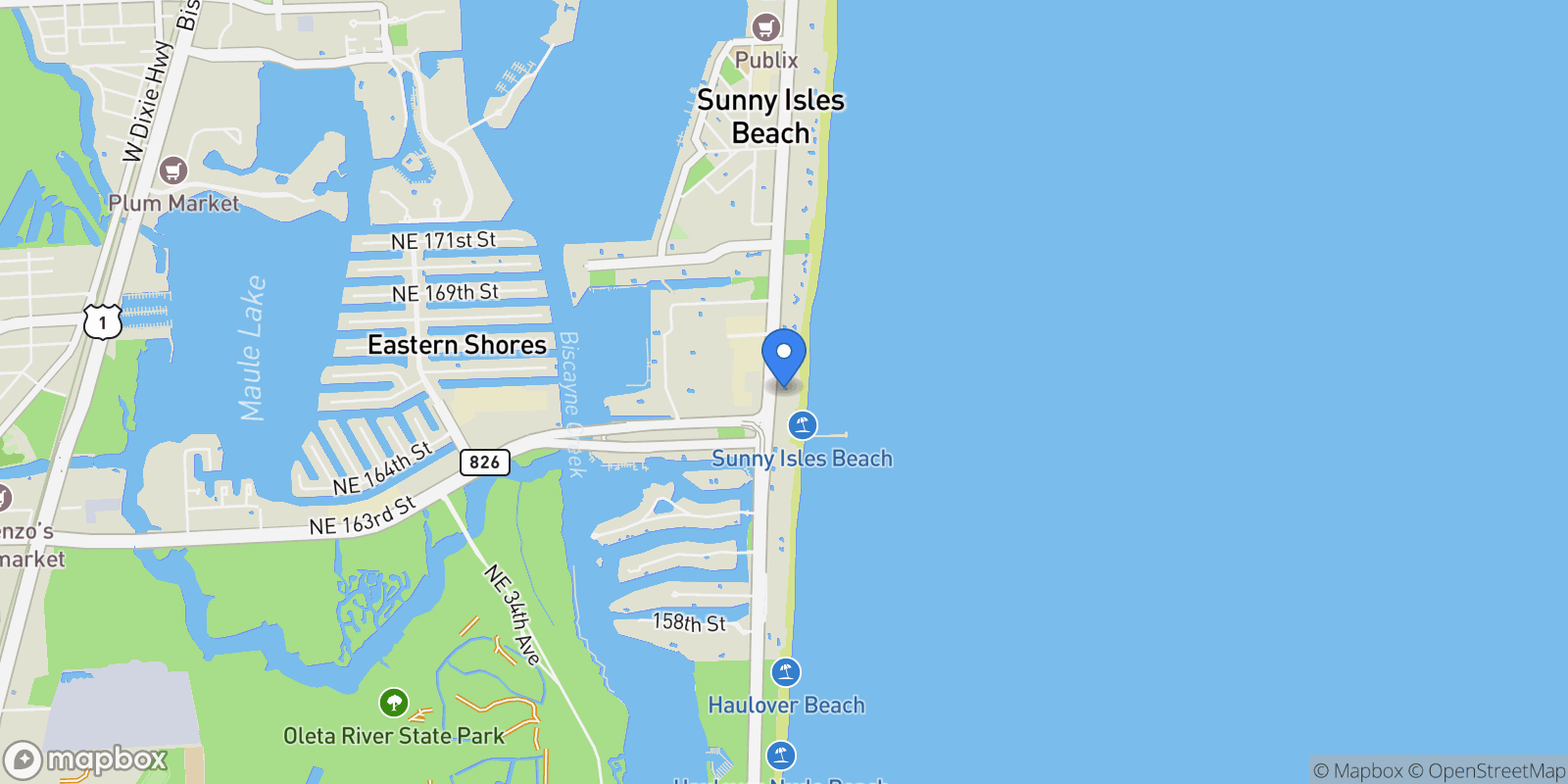 Map showing 16711 Collins Ave 1604, Golden Beach, Florida, United States.
