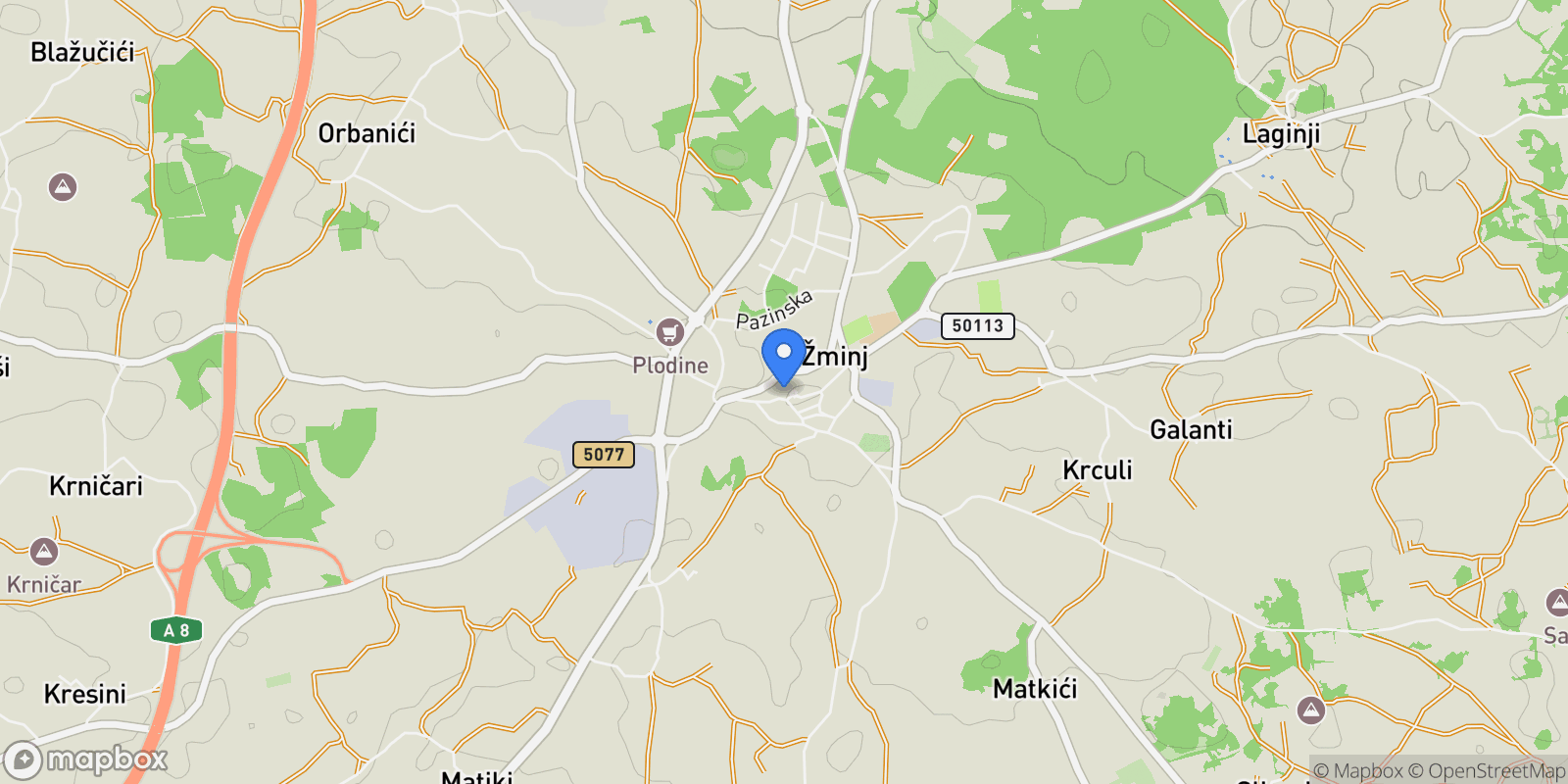 Map showing Zminj, Istria County, Croatia.