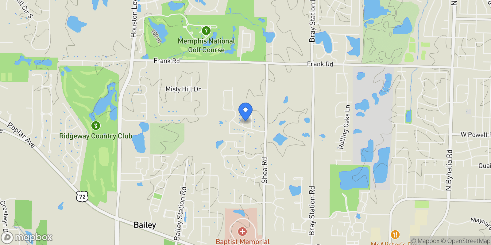 Map showing 556 W WINDING WOOD CIR, Collierville, TN 38017, Collierville, Tennessee, United States.