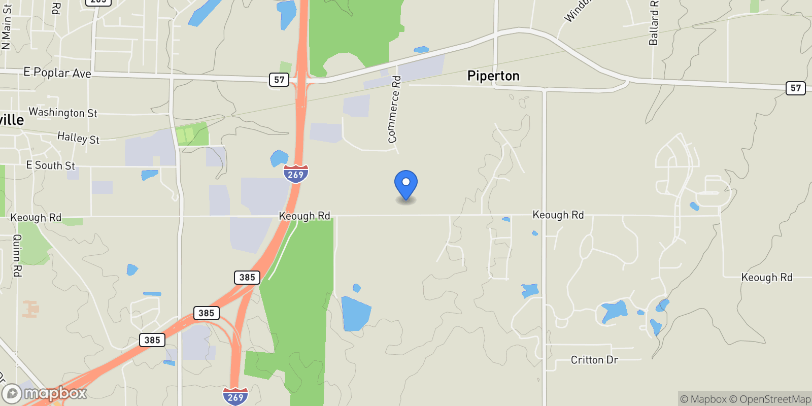 Map showing 55 PIPER HOLLOW DR, Piperton, TN 38017, Collierville, Tennessee, United States.