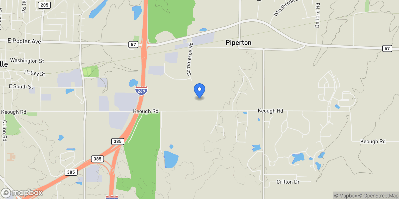 Map showing 85 PIPER HOLLOW DR, Piperton, TN 38017, Collierville, Tennessee, United States.