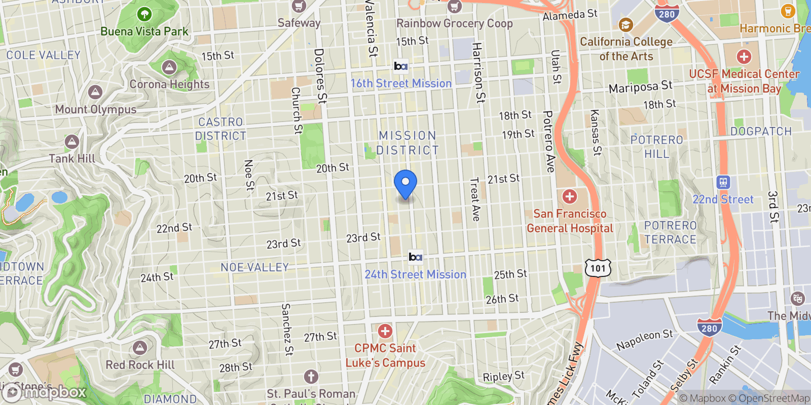 Map showing 45 Bartlett St #416 , San Francisco, CA 94110, San Francisco, California, United States.
