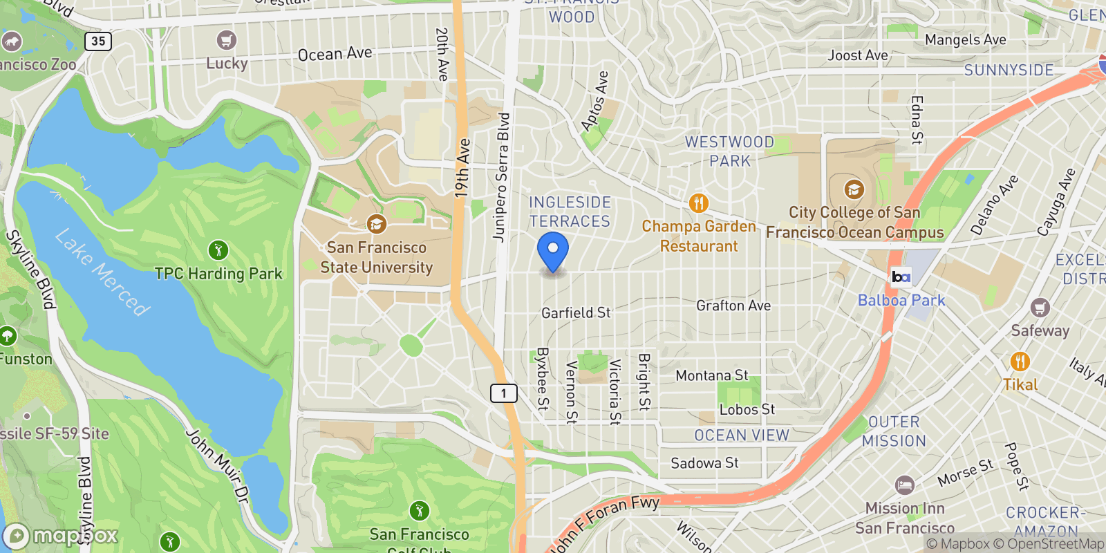 Map showing 495 Ralston Street, San Francisco, CA 94132, San Francisco, California, United States.