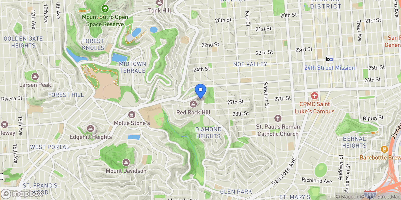Map showing 5150 Diamond Heights Blvd #B304 , San Francisco, CA 94131, San Francisco, California, United States.