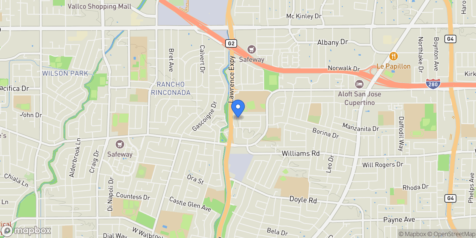 Map showing 821 Raintree Drive , San Jose, CA 95129, San Jose, California, United States.