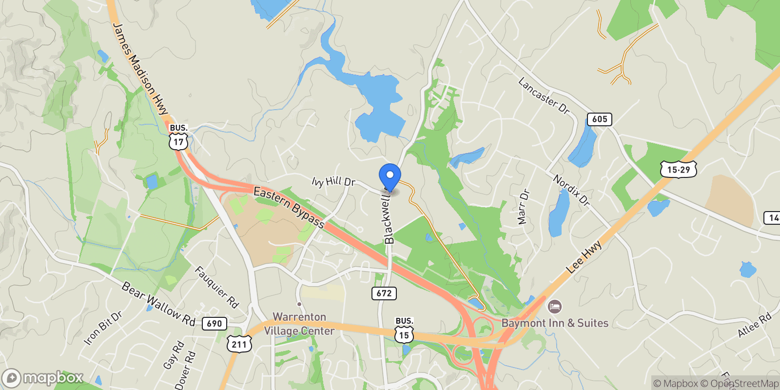 Map showing 7253 Blackwell Road, Warrenton, VA 20187, Warrenton, Virginia, United States.