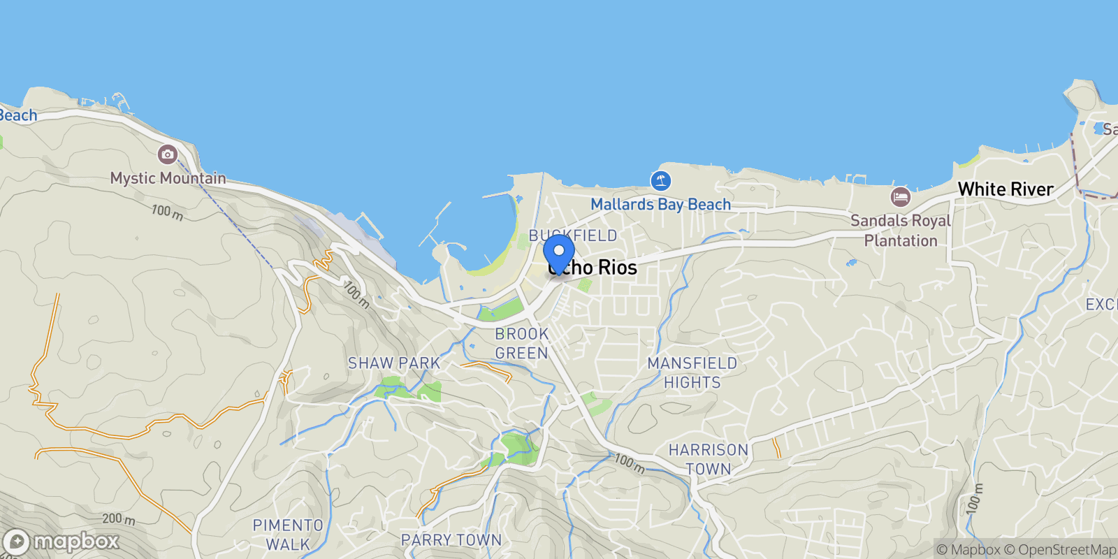 Map showing Ocho Rios, Jamaica, Ocho Rios, St. Ann Parish, Jamaica.