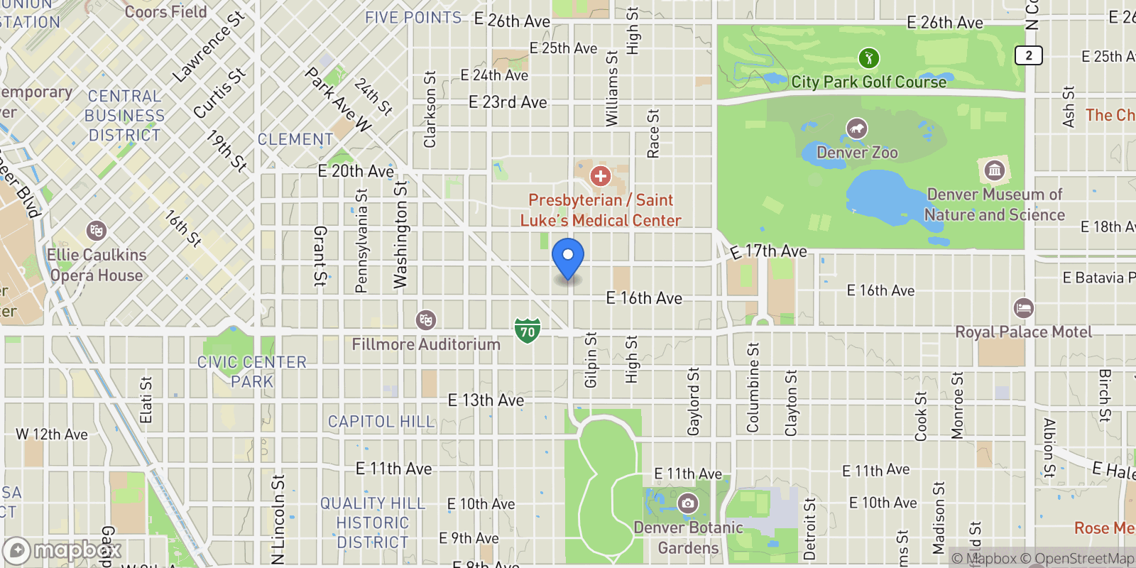 Map showing 1635 N Franklin Street , Denver, CO 80218, Denver, Colorado, United States.