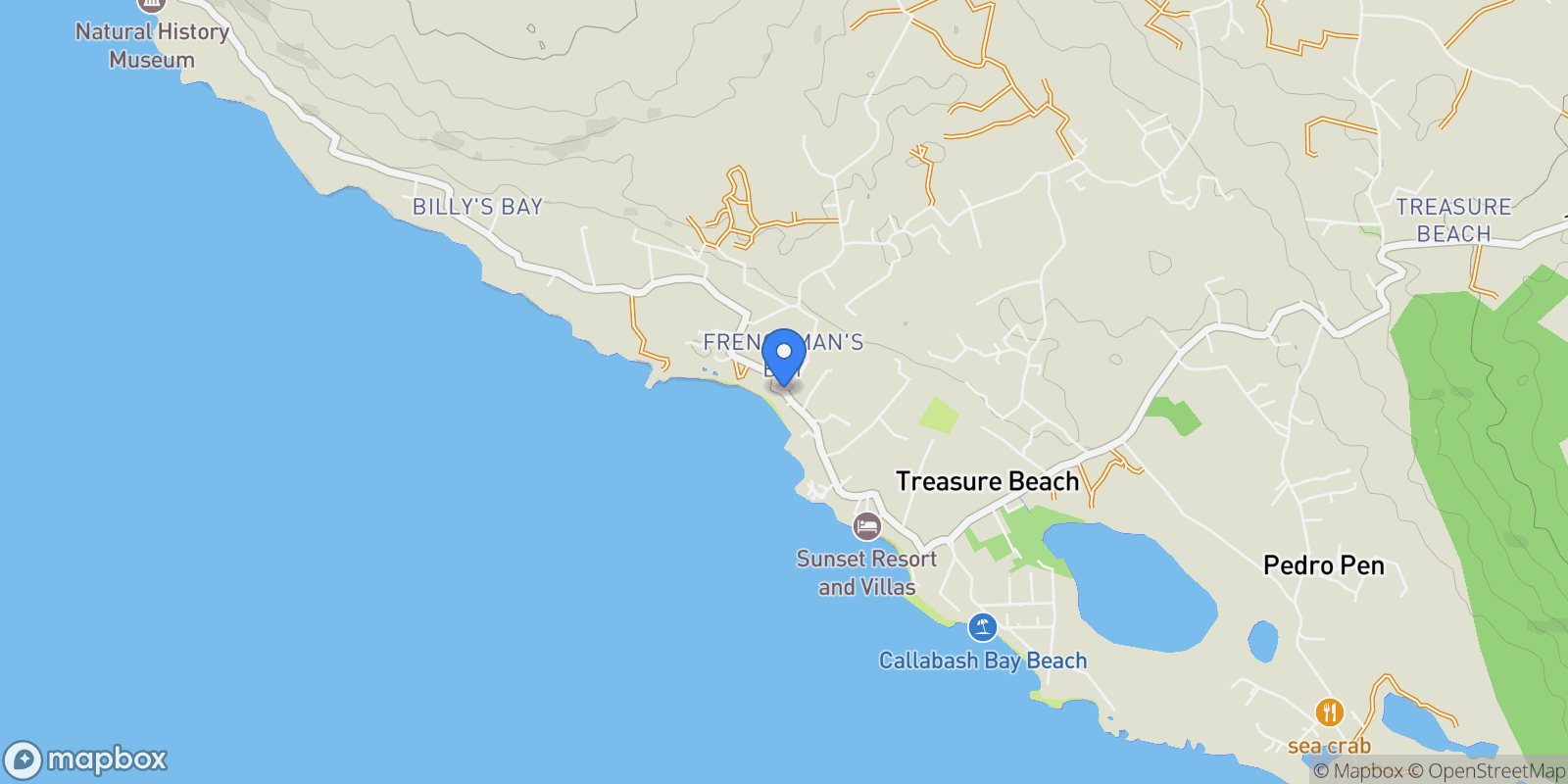 Map showing Treasure Beach, Jamaica, Treasure Beach, St. Elizabeth Parish, Jamaica.