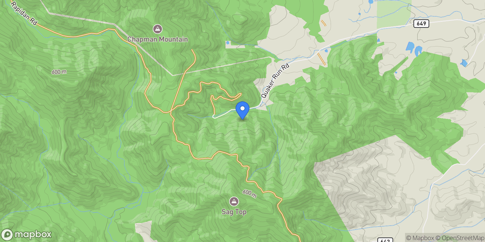 Map showing Quaker Run Road, Madison, VA 22727, Graves Mill, Virginia, United States.