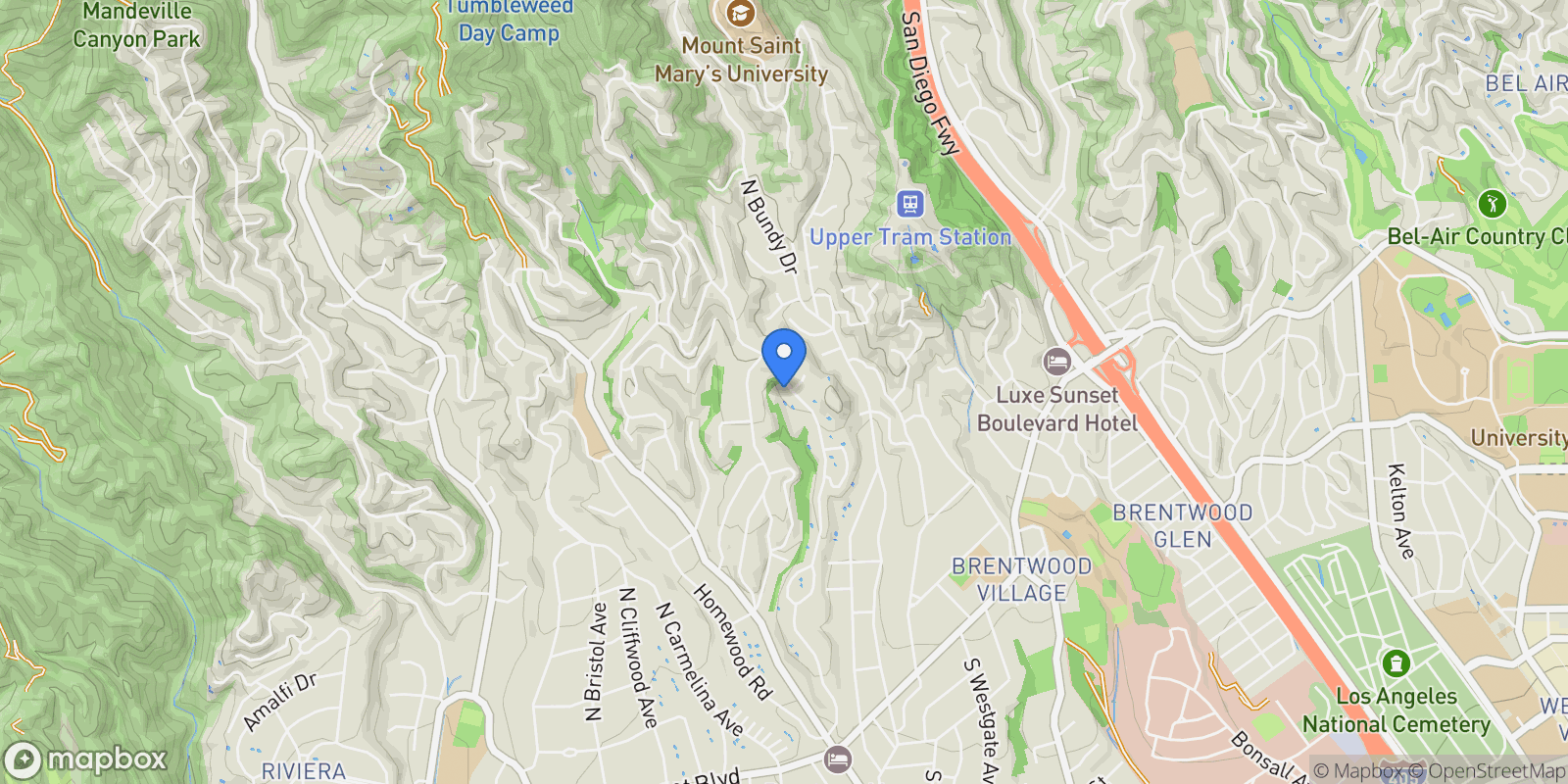 Map showing 615 North Tigertail Road, Los Angeles, CA 90049, Los Angeles, California, United States.